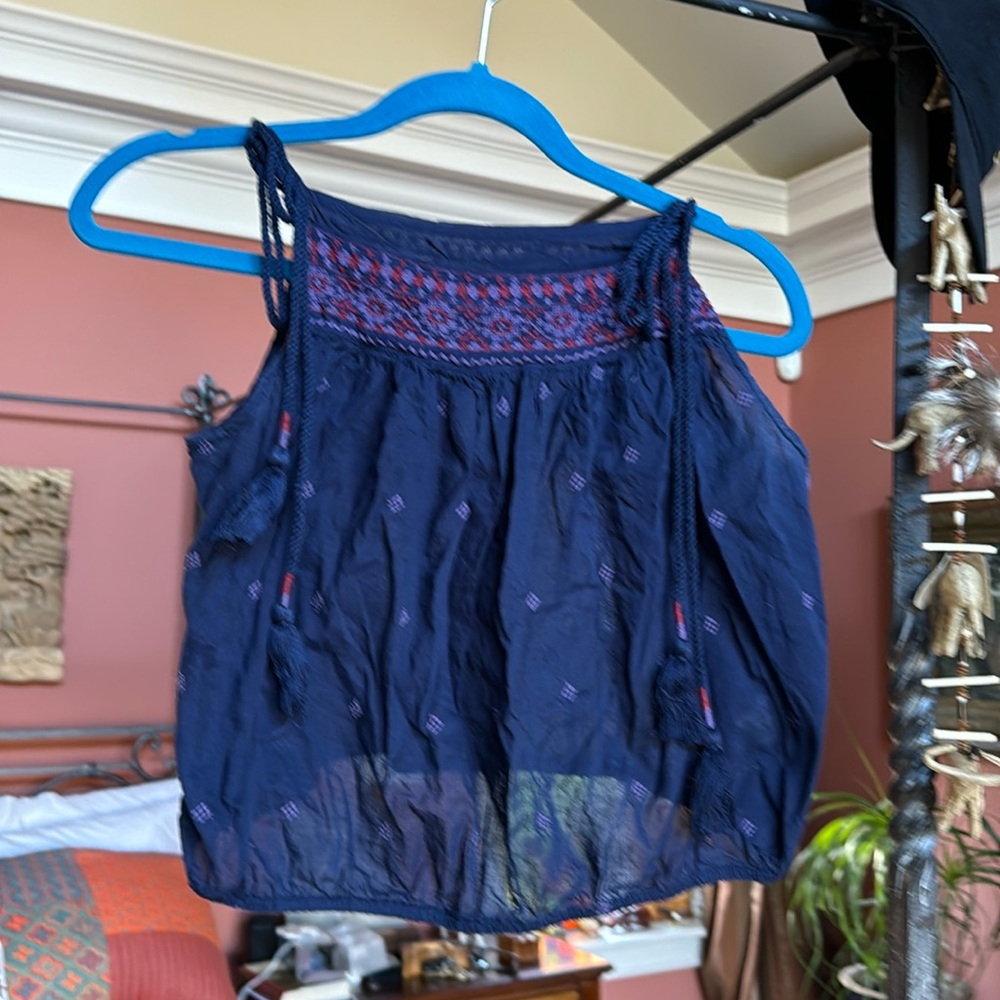 Free People Embroidered Midriff Blouse